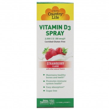 Country Life Vitamin D3 Spray 2,000 I.U. (50 mcg) Strawberry Flavor 150 Sprays