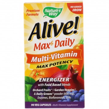 Alive Multi-Vitamin Whole Food Energizer No Iron Added - 90 Vegetarian Capsules by Nature's Way