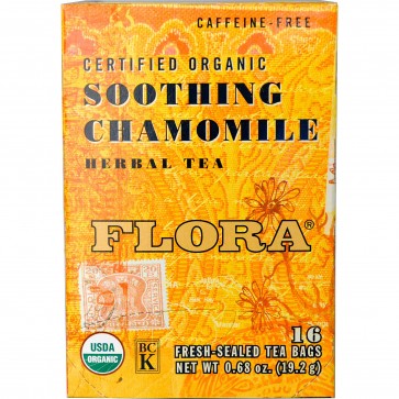 Flora Inc Certified Organic Herbal Tea Soothing Chamomile Caffeine Free 16 Tea Bags 0.68 oz (19.2 g) 