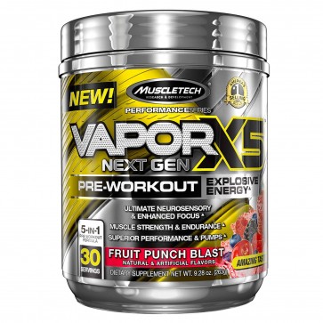 MuscleTech VaporX5 Pre-Workout Fruit Punch Blast 9.28 oz 30 Servings