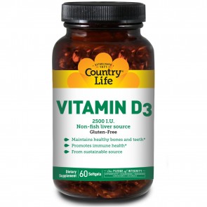 Country Life Vitamin D3 2500 IU Gluten Free 60 Softgels 