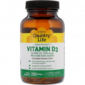 Country of Life Vitamin D3 10k 200 Softgels | Vitamin D3 10,000