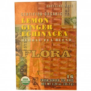 Flora Inc Herbal Tea Blend Certified Organic Lemon Ginger Echinacea Caffeine Free 16 Tea Bags 1.24 oz (35.2 g)